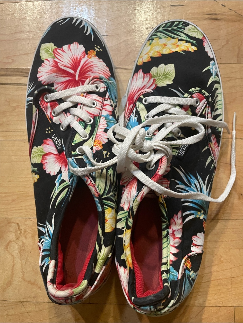 Vans Black Floral Canvas Low-Top Sneakers with Multicolor Blooms US Size 9.5